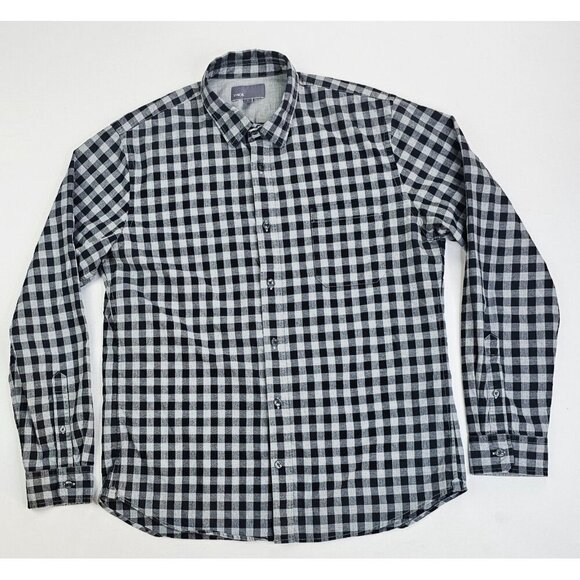 Vince Size Large Mens Black Gray Check Long Sleeve Pocket Cotton Shirt - Picture 1 of 10